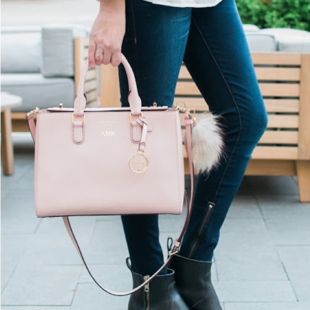 Henri Bendel pink west 57th small turnlock satchel
